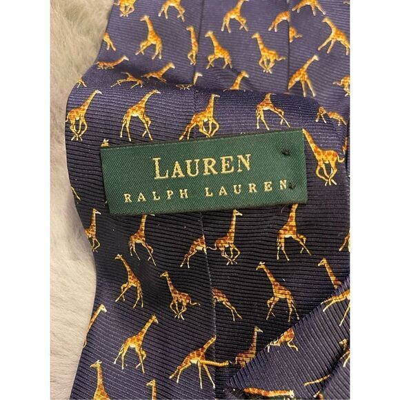 LAUREN Ralph Lauren Hand Finish Silk Tie Dark Blue with Giraffes - Picture 10 of 10